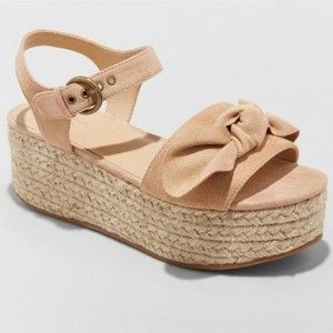 Universal Thread Womens Sz 11 Espadrille Platform Sandals Bow Ankle Strap Beige